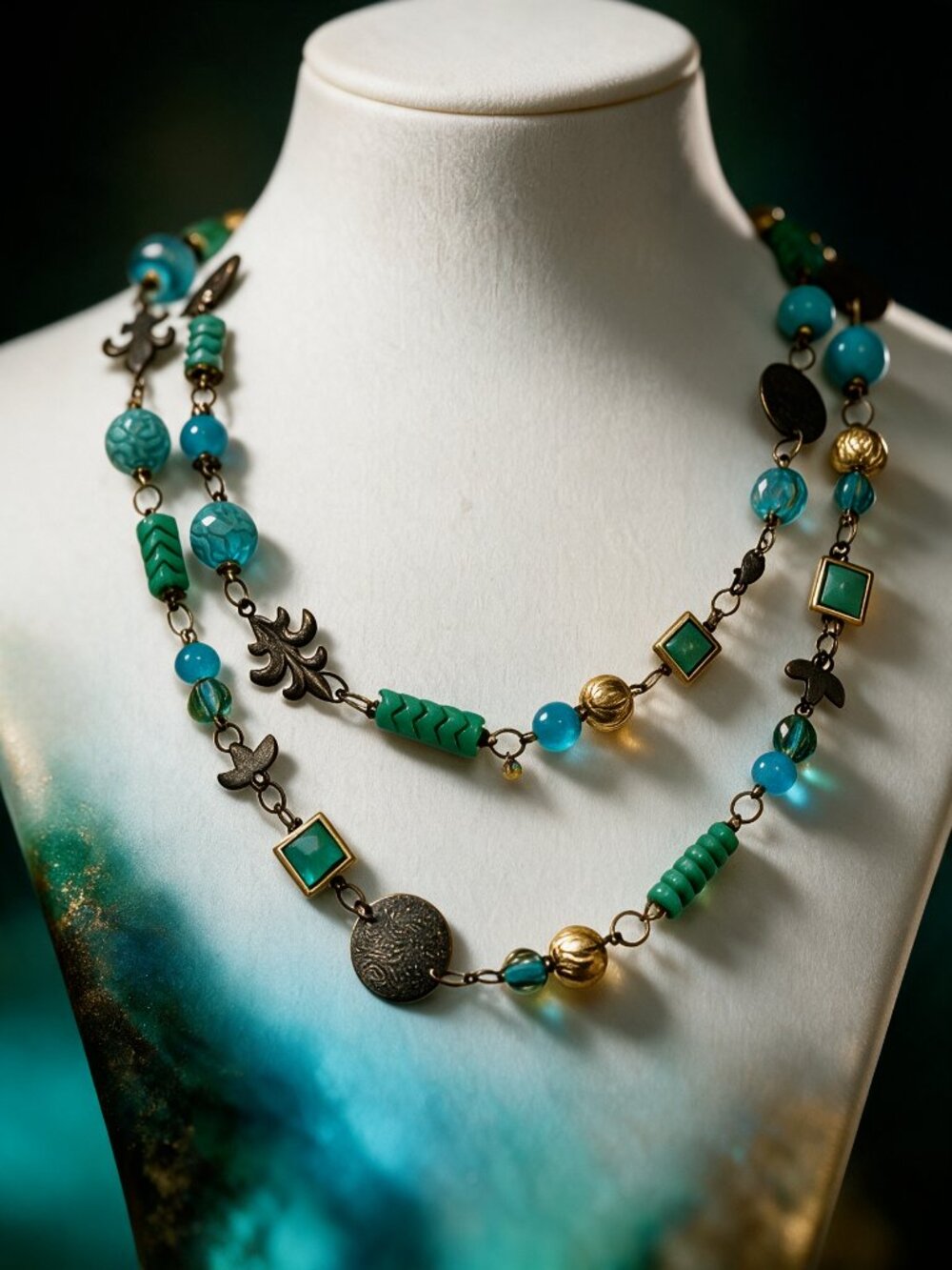 Boho Double-Wrap Turquoise Beaded Necklace